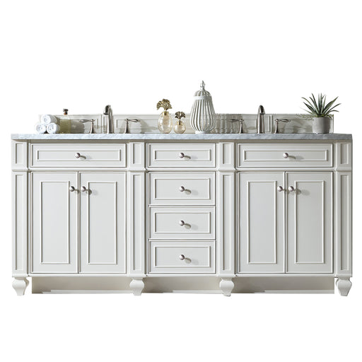 James Martin Furniture - Bristol 72" Double Vanity, Bright White w- 3 CM Carrara Marble Top - 157-V72-BW-3CAR - GreatFurnitureDeal