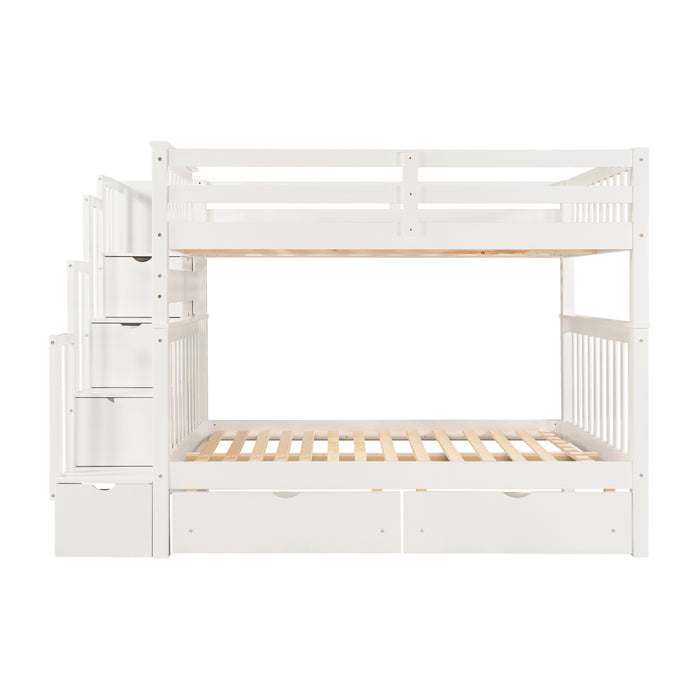 GFD Home - Full Over Full Bunk Bed with Shelves and 6 Storage Drawers, White(Old SKU：LP000046AAK) - GreatFurnitureDeal