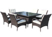GFD Home - Patio 7-Piece Rectangular Dining Set with 6 Dining Chairs (Brown &Beige Cushion ) - GreatFurnitureDeal