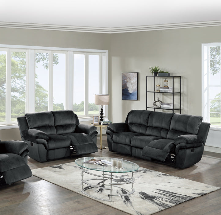 GFD Home - Living Room Furniture Black Padded Suede 2pc Sofa set Sofa And Loveseat Manual Motion Recliner Couch - GreatFurnitureDeal