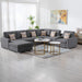 GFD Home - Nolan Gray Linen Fabric 7Pc Reversible Chaise Sectional Sofa with a USB, Charging Ports, Cupholders, Storage Console Table and Pillows and Interchangeable Legs - GreatFurnitureDeal