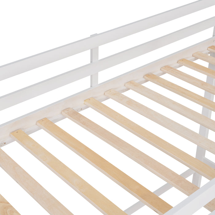 GFD Home - Stairway Twin XL Loft Bed with Twin Size Trundle and 3 Drawers, Storage, Desk, White - GreatFurnitureDeal