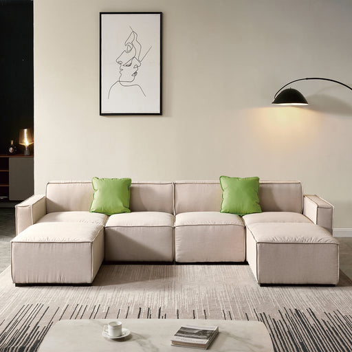 GFD Home - Modular U Shape Sectional Fabric Sofa (Beige) - GreatFurnitureDeal