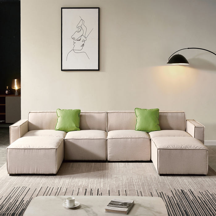 GFD Home - Modular U Shape Sectional Fabric Sofa (Beige) - GreatFurnitureDeal