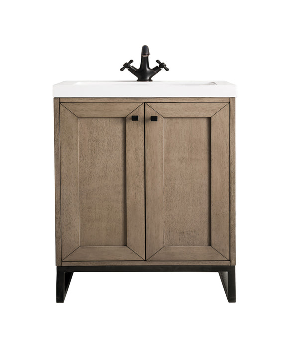 James Martin Furniture - Chianti 24" Single Vanity Cabinet, Whitewashed Walnut, Matte Black, w/ White Glossy Composite Countertop - E303V24WWMBKWG