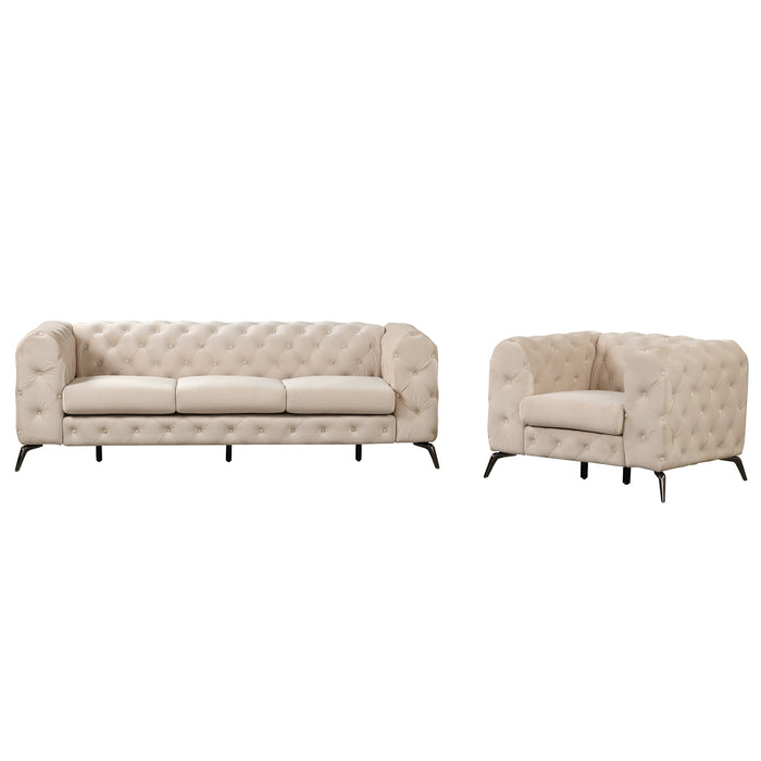 GFD Home - Modern 3-Piece Sofa Sets with Sturdy Metal Legs,Velvet Upholstered Couches Sets Including Three Seat Sofa, Loveseat and Single Chair for Living Room Furniture Set,Beige - GreatFurnitureDeal