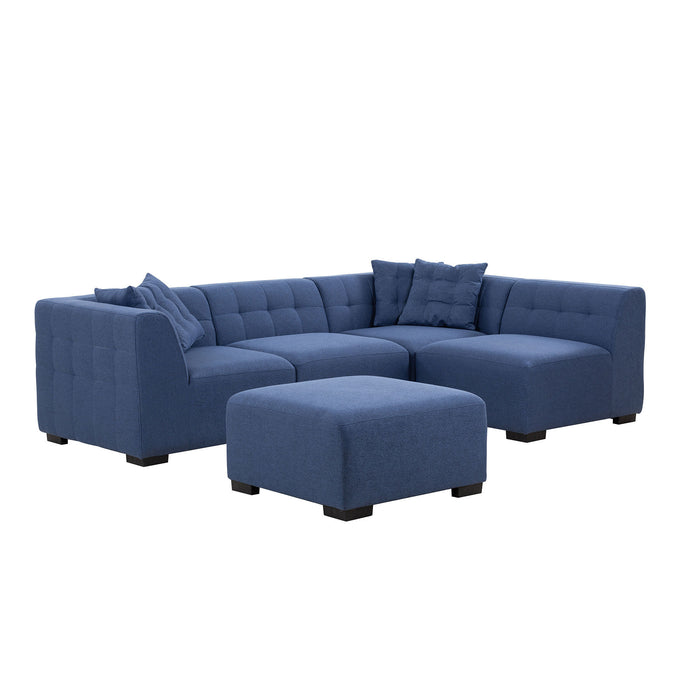 GFD Home - Sectional Sofa with Ottoman DIY Combination Sofa Blue - GreatFurnitureDeal