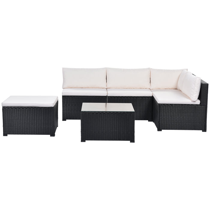 GFD Home - GO 6-Piece Outdoor Furniture Set with PE Rattan Wicker, Patio Garden Sectional Sofa Chair, removable cushions (Black wicker, Beige cushion) - GreatFurnitureDeal