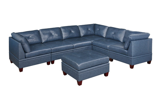 GFD House - Genuine Leather Ink Blue Tufted 6pc Sectional Set 3x Corner Wedge 3x Armless Chair Living Room Furniture Sofa Couch - GreatFurnitureDeal