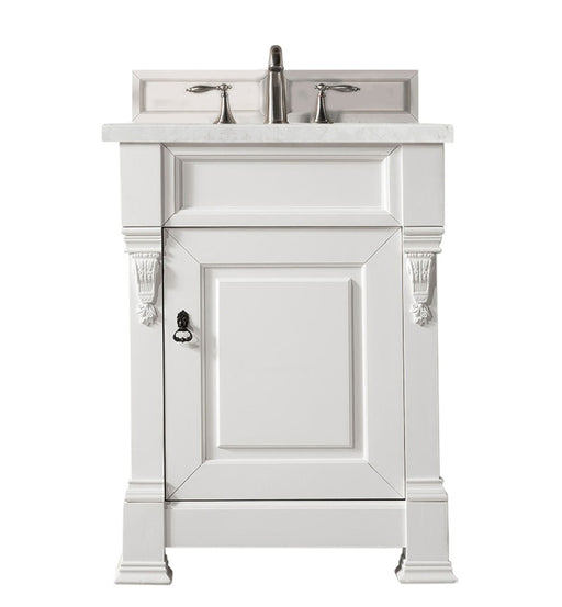 James Martin Furniture - Brookfield 26" Bright White Single Vanity w- 3 CM Eternal Jasmine Pearl Quartz Top - 147-V26-BW-3EJP - GreatFurnitureDeal