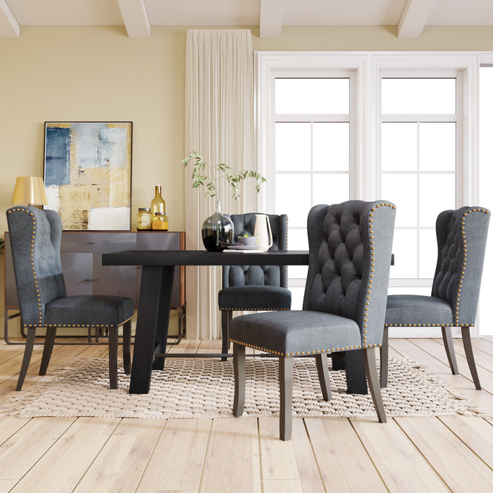 GFD Home - TREXM Wood Dining Table Kitchen Furniture, A Rectangular Table & 4 Upholstered Dining Chairs with Solid Wood Legs, Wingback and Button Tufting (Espresso+Dark Gray) - GreatFurnitureDeal