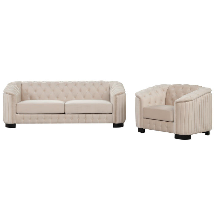 GFD Home - Modern 3-Piece Sofa Sets with Rubber Wood Legs,Velvet Upholstered Couches Sets Including Three Seat Sofa, Loveseat and Single Chair for Living Room Furniture Set,Beige - GreatFurnitureDeal