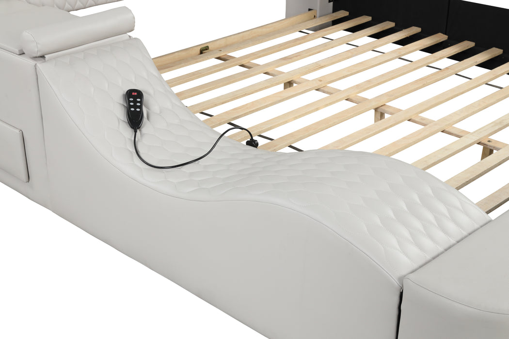 GFD Home - Zoya Smart Multifunctional Queen Size Bed Made with Wood in White - GreatFurnitureDeal