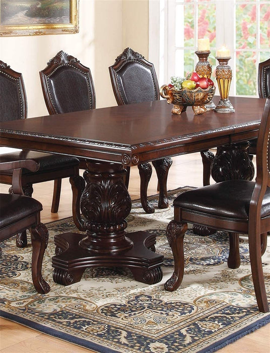 GFD Home - Formal Dining Room Table w Leaf 2x Arm Chairs And 6x Side Chairs Brown 9pc Set Dining Table Double Pedestal Base Royal Rectangle Table - GreatFurnitureDeal