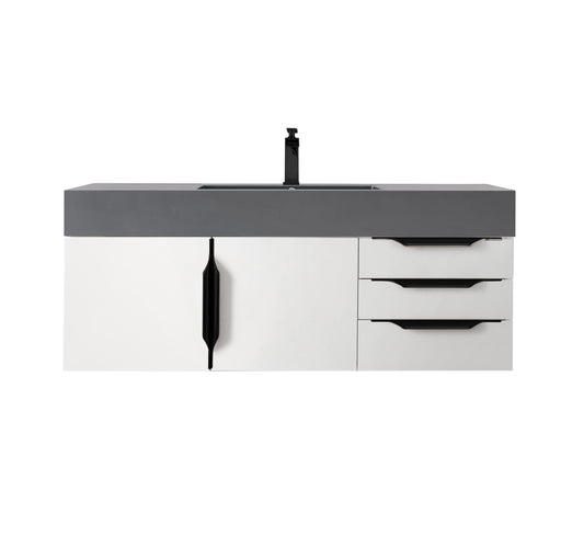 James Martin Furniture - Mercer Island 48" Single Vanity, Glossy White, Matte Black w/ Dusk Grey Glossy Composite Top - 389-V48-GW-MB-DGG - GreatFurnitureDeal