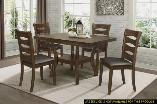 GFD Home - Transitional Dining Room Furniture 5pc Dining Set Table w Self-Storing Leaf and 4x Side Chairs Brown Finish Wooden Furniture - GreatFurnitureDeal