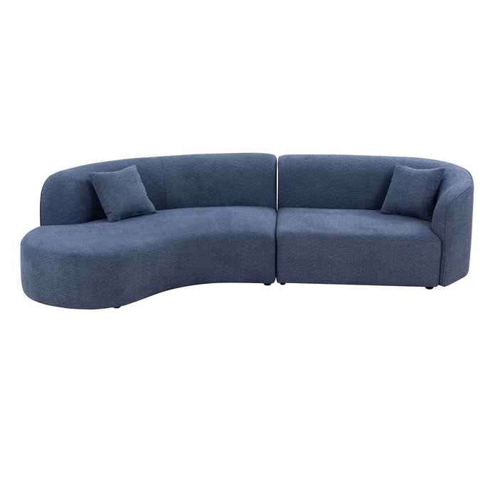GFD Home - 126" Luxury Modern Style Living Room Upholstery Curved Sofa with Chaise 2-Piece Set, Left Hand Facing Sectional,  Boucle Couch, Blue - GreatFurnitureDeal