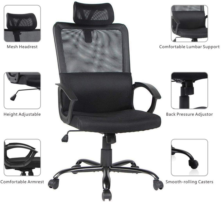 Mesh Chair - Office Desk Chair with Headrest Computer Office Chair- Black - A97965-BLK