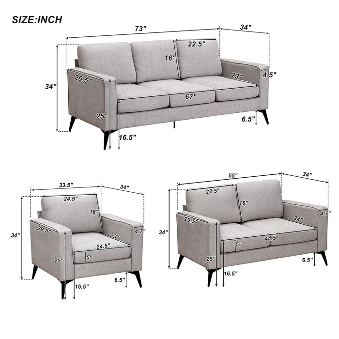 GFD Home -[VIDEO provided] [New]Modern 3-Piece Sofa Sets with Sturdy Metal Legs,Chenille Upholstered Couches Sets Including 3-Seat Sofa, Loveseat and Single Chair for Living Room Furniture Set (1+2+3 Seat) - GreatFurnitureDeal