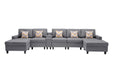 GFD Home - Nolan Gray Linen Fabric 6Pc Double Chaise Sectional Sofa with Interchangeable Legs, a USB, Charging Ports, Cupholders, Storage Console Table and Pillows - GreatFurnitureDeal