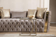 GFD Home - Naomi Button Tufted Sofa with Velvet Fabric and Gold Accent in Off White - GreatFurnitureDeal