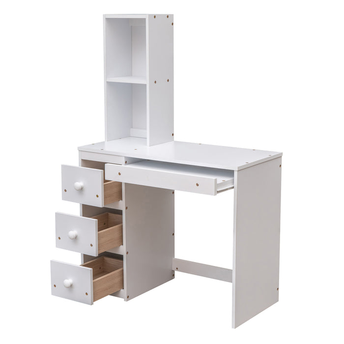 GFD Home - Twin Size Loft Bed with a Stand-alone Bed, Storage Staircase, Desk, Shelves and Drawers, White - GreatFurnitureDeal