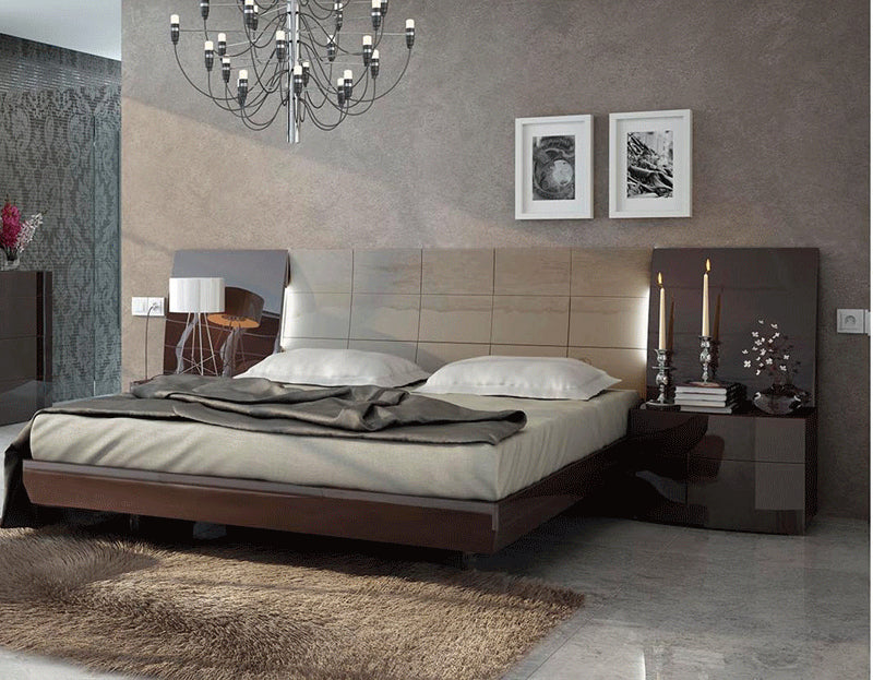 ESF Furniture - Barcelona Queen Platform Bed in Glossy Brown - BARCELONA-QUEEN