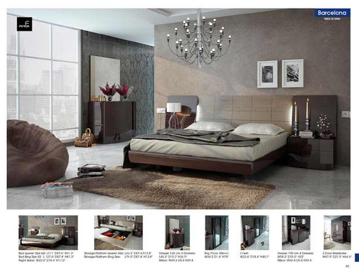 ESF Furniture - Barcelona 3 King Platform with Storage Bedroom Set in Glossy Brown - BARCELONAPLATFORMSKS-3SET - GreatFurnitureDeal
