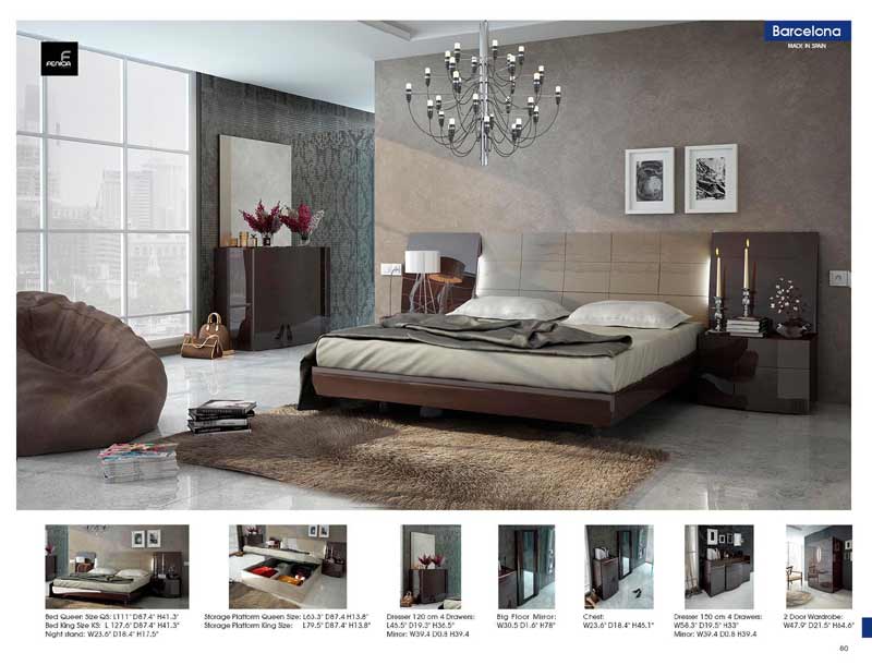 ESF Furniture - Barcelona 5 King Platform Bedroom Set in Glossy Brown - BARCELONAPLATFORMKS-5SET
