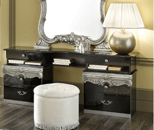 ESF Furniture - Barocco Vanity Dresser in Black-Silver - BAROCCO-VD-SILVER - GreatFurnitureDeal