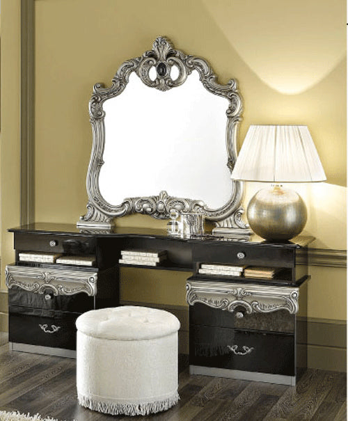 ESF Furniture - Barocco Vanity Dresser with Mirror Set in Black-Silver - BAROCCO-VD+M-SILVER ESF Furniture - Barocco Vanity Dresser with Mirror Set in Black-Silver - BAROCCO-VD+M-SILVER