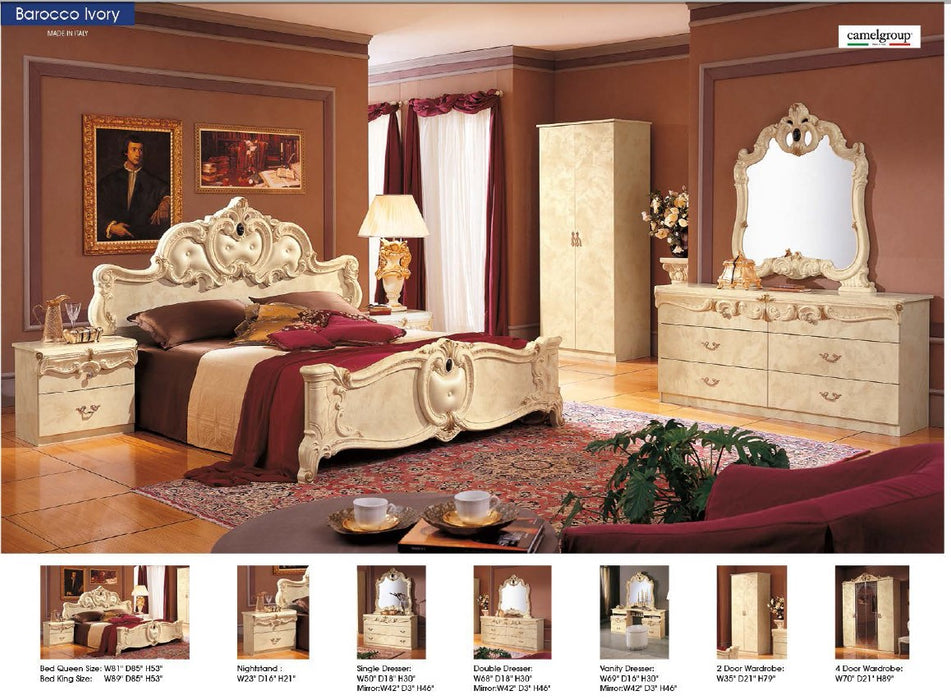 ESF Furniture - Barocco 6 Piece Queen Bedroom Set in Ivory with Double Dresser - BAROCCOBEDQ.S-6SET