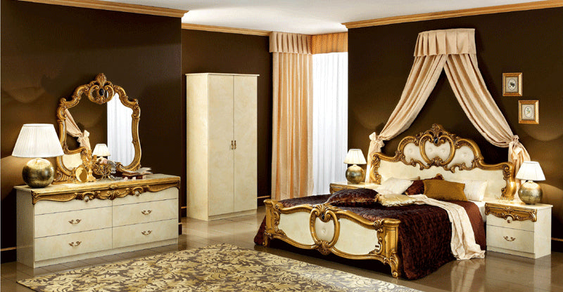 ESF Furniture - Barocco Queen Panel Bed in Ivory-Gold - BAROCCOBEDQ.S.GOLD-I - GreatFurnitureDeal