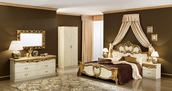 ESF Furniture - Barocco 5 Piece Bedroom Eastern King Panel Bed Set in Ivory/Gold - BAROCCOBEDK.S.GOLD/I-5SET