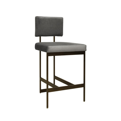 Worlds Away - Baylor Modern Counter Stool With Grey Velvet Cushion In Bronze - BAYLOR BGRY - GreatFurnitureDeal