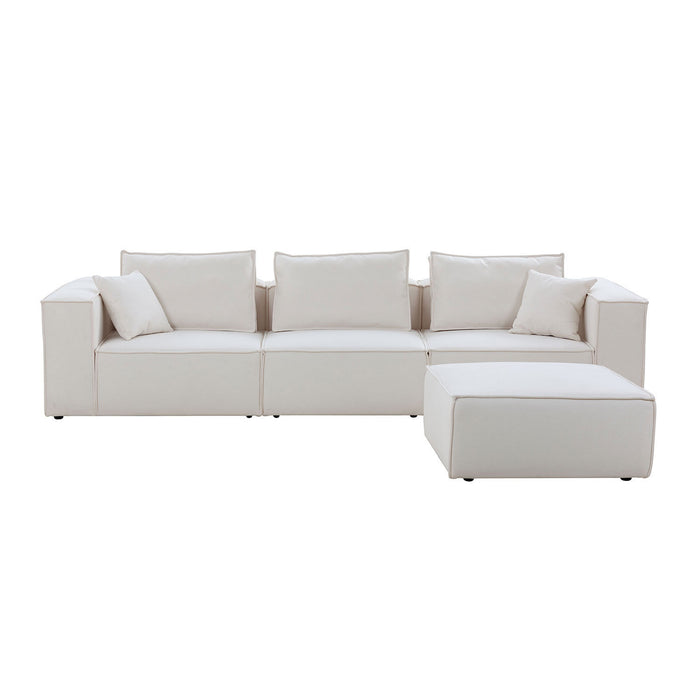 GFD Home - Modular Sectional Living Room Sofa Set, Modern Minimalist Style Couch with Ottoman and Reversible Chaise, L-Shape, White - GreatFurnitureDeal