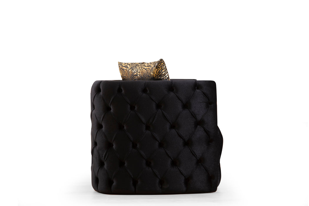 GFD Home - Naomi Button Tufted Chair Finished with Velvet Fabric and Gold Accent in Black - GreatFurnitureDeal