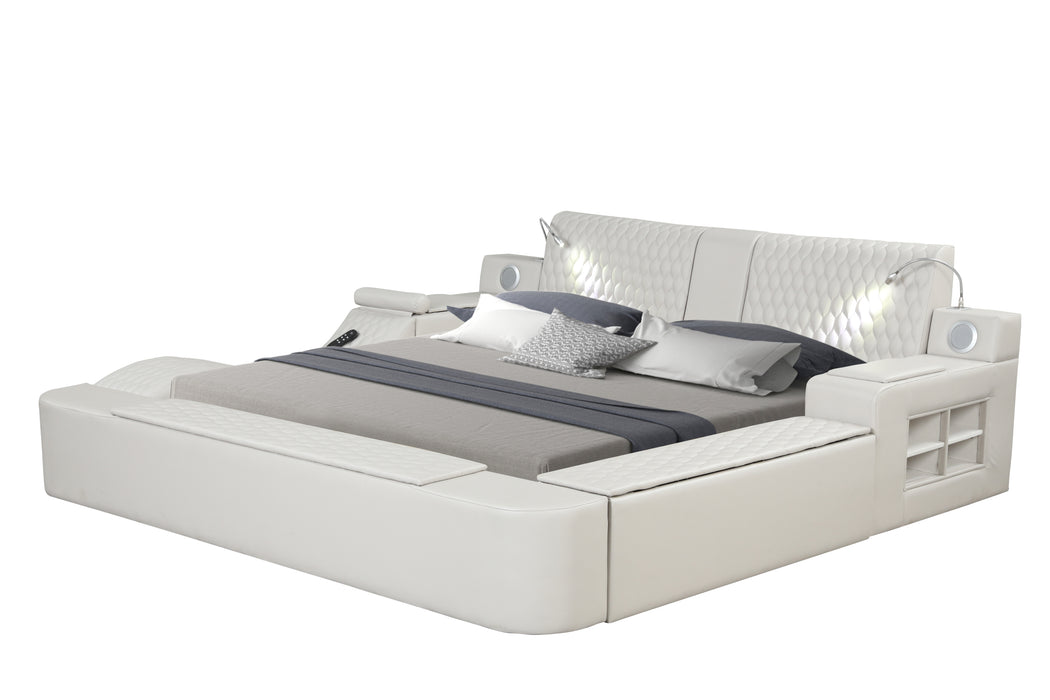 GFD Home - Zoya Smart Multifunctional King Size Bed Made with Wood in White - GreatFurnitureDeal