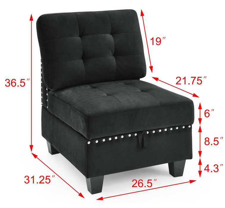 GFD Home - U shape Modular Sectional Sofa，DIY Combination，includes Two Single Chair ，Two Corner and Two Ottoman，Black Velvet. - GreatFurnitureDeal