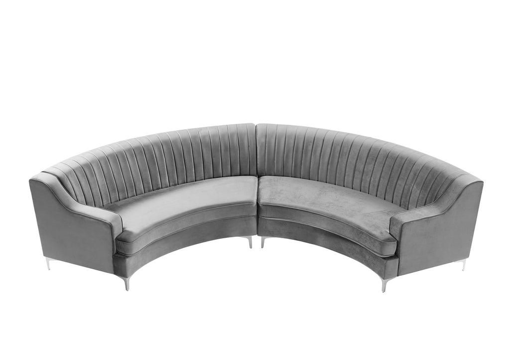 GFD Home - Grey Velvet Curved Sofa - GreatFurnitureDeal