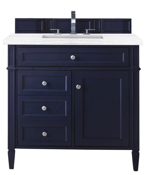 James Martin Furniture - Brittany 36" Victory Blue Single Vanity w- 3 CM Arctic Fall Solid Surface Top - 650-V36-VBL-3AF - GreatFurnitureDeal