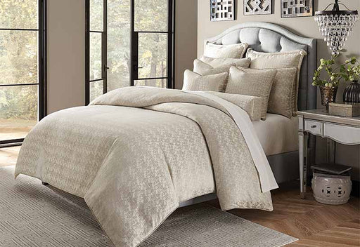 AICO Furniture - Carlyle 9 Pc Queen Comforter Set Platinum - BCS-QS09-CRLYL-PLTN - GreatFurnitureDeal