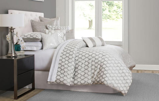 AICO Furniture - Newport 10 Piece King Comforter Set Platinum - BCS-KS10-NWPRT-PLTN - GreatFurnitureDeal