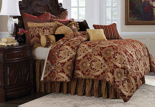 AICO Furniture - Lafayette 13 Piece King Comforter Set Red - BCS-KS13-LYFYE-RED - GreatFurnitureDeal