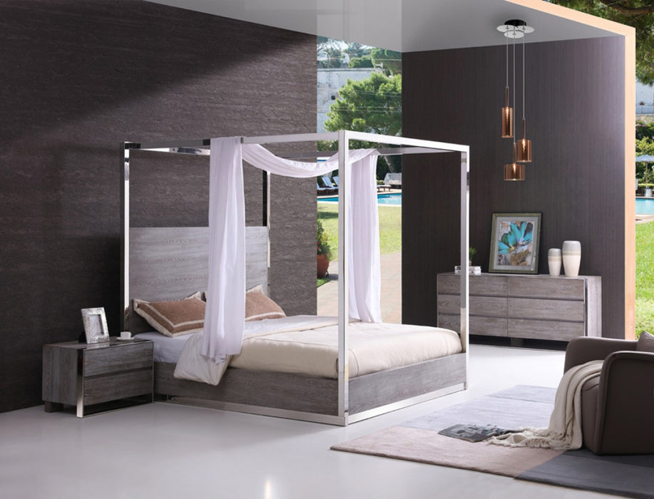 VIG Furniture - Modrest Arlene Modern Grey Elm & Stainless Steel Canopy Queen Bed - VGVCBD008A - GreatFurnitureDeal