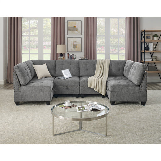 GFD Home - U shape Modular Sectional Sofa，DIY Combination，includes Four Single Chair and Two Corner，Grey Chenille - GreatFurnitureDeal