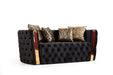 GFD Home - Naomi Button Tufted 2 Pc Sofa Set with Velvet Fabric and Gold Accent in Black - GreatFurnitureDeal