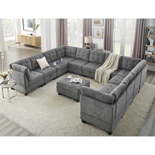 GFD House - U shape Modular Sectional Sofa，DIY Combination，includes Seven Single Chair， Four Corner and One Ottoman，Grey - GreatFurnitureDeal