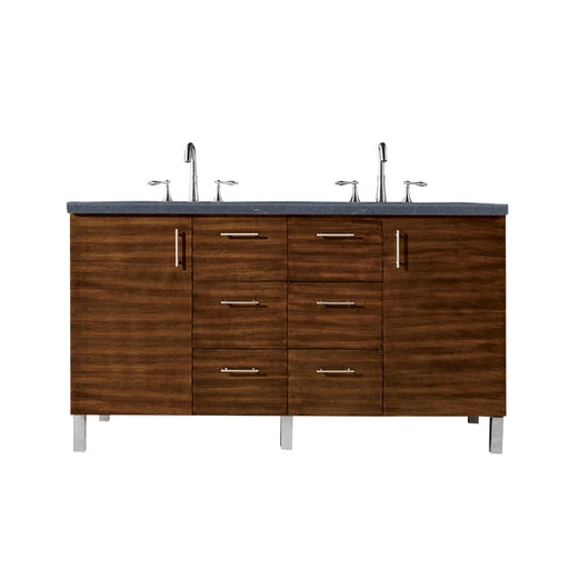 James Martin Furniture - Metropolitan 60" Double Vanity, American Walnut, w- 3 CM Charcoal Soapstone Quartz Top - 850-V60D-AWT-3CSP - GreatFurnitureDeal