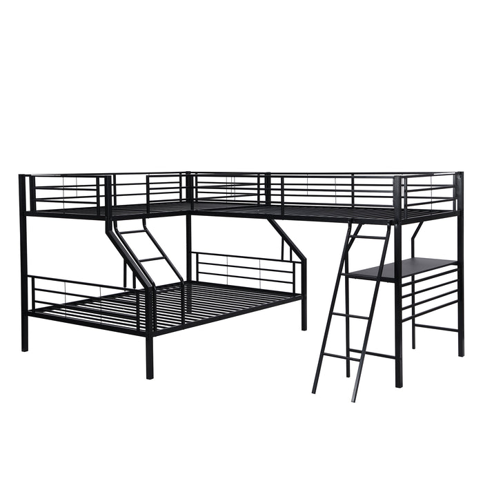 GFD Home - Twin over Full Bunk Bed with a Twin Size Loft Bed attached, with a Desk, Metal, Black(OLD SKU:SM000606AAB-1) - GreatFurnitureDeal